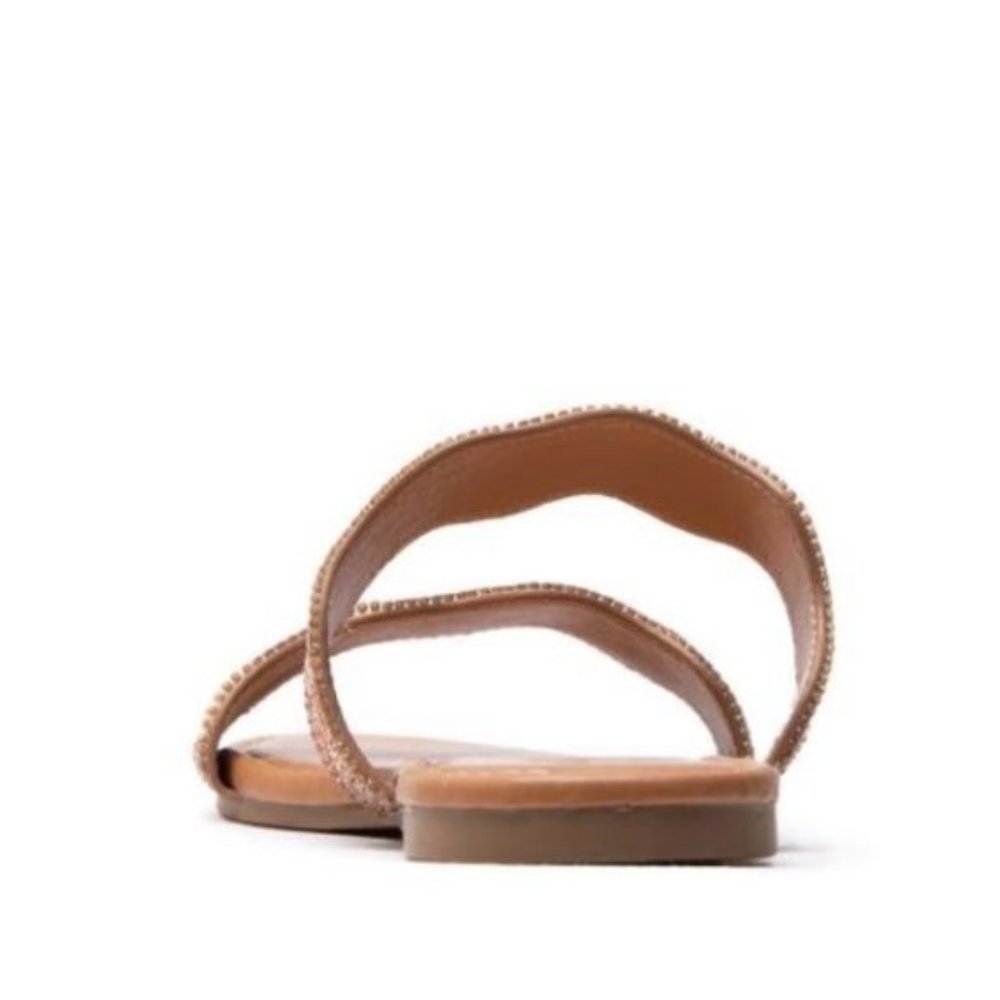 !! NEW !! Double Scalloped Strap Embellished Slide Sandals in Rose Gold - Picture 3 of 7